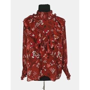 ELOQUII ELEMENTS Women Ruffle Sheer Top Plus Size 24 Floral  No Camisole E9A